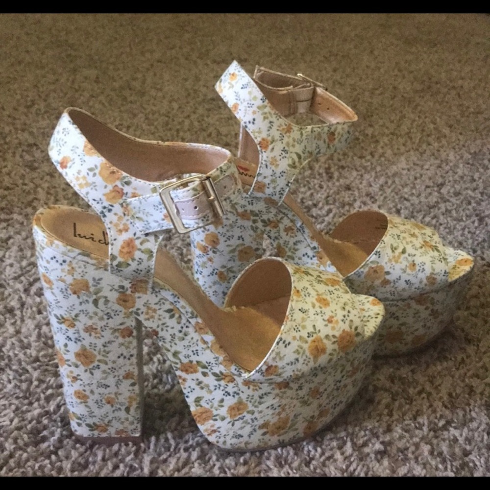 Vintage Floral Platform Heels